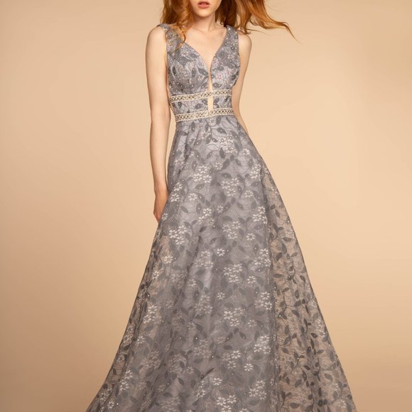 V-Neck A-Line Shape Lace Prom Dress GSGL2580 - Picture 1 of 5